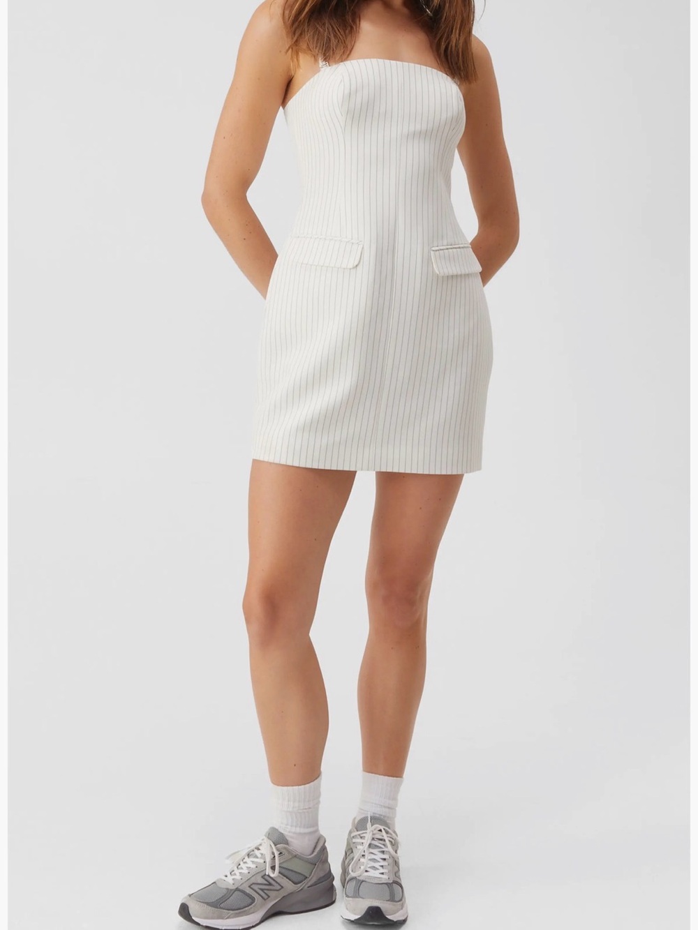 Nasty Gal White Pinstripe Strapless Mini Dress
